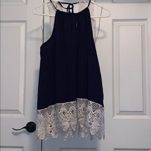 Navy and lace top